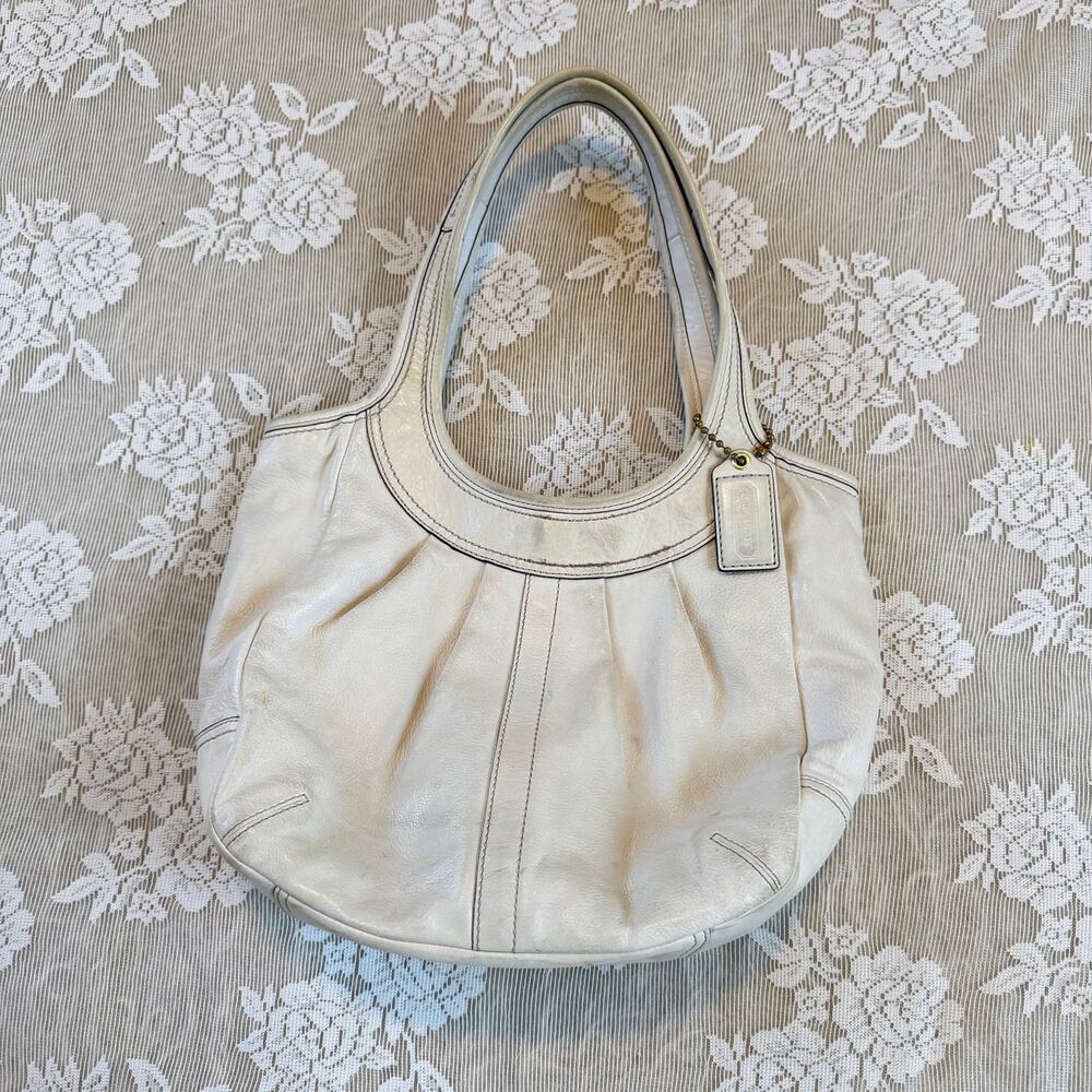 Coach Ergo Pleated White Leather Shoulder Bag